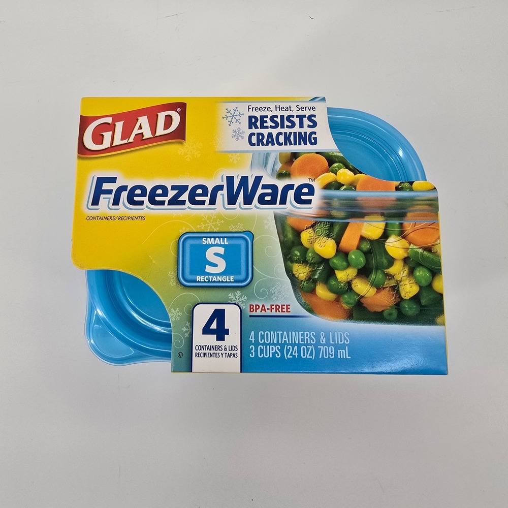 Glad FreezerWare Food Storage Containers 4ct Small 24oz Blue Rectangle BPA-Free